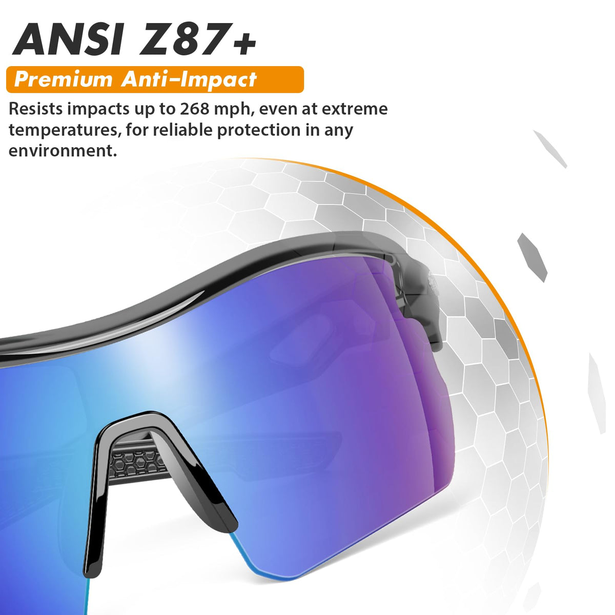 YENPK safety glasses offer ANSI Z87.1+ protection against debris and sprays.