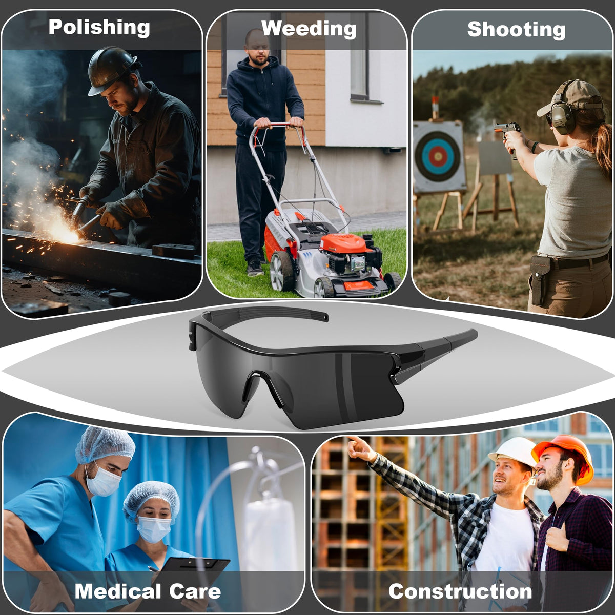 YENPK dark grey tinted safety glasses suitable for indoor and outdoor tasks.