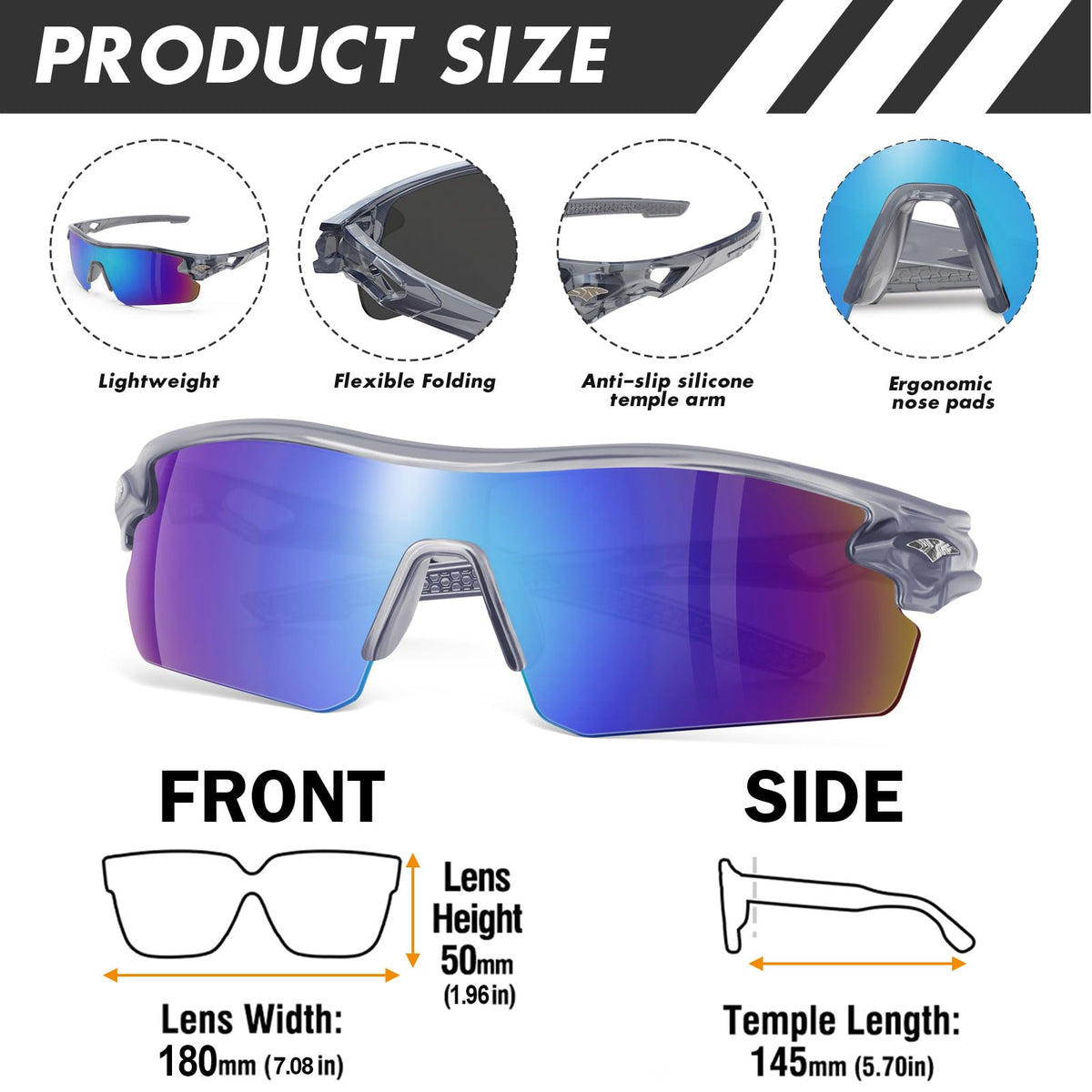 YENPK safety glasses gray frame viewed from the side highlighting durable construction.