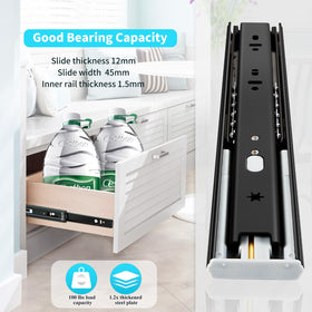 YENUO 20-inch full-extension drawer slide enabling easy reach to back items.
