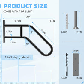 YEOOE wall-mount handrail, 26 inches, matte black, for indoors or outdoors
