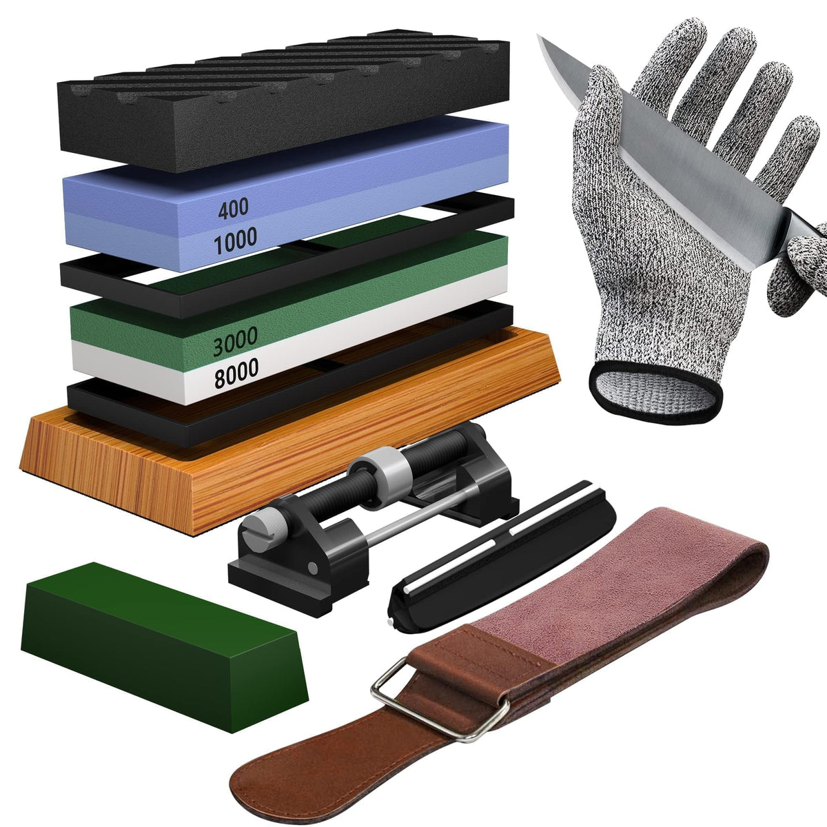 YeopAsda knife sharpening stone set with four-side grit ideal for kitchen knives.