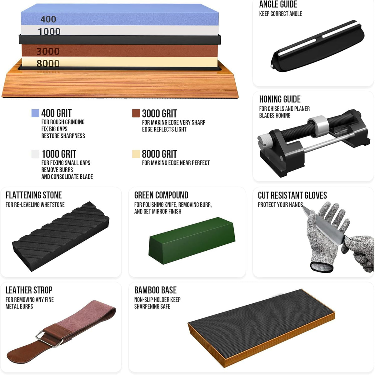 YeopAsda whetstone 400/1000 grit ideal for quick edge refresh.
