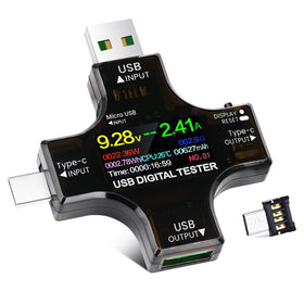 YEREADW USB-C tester front display shows real-time voltage and current.