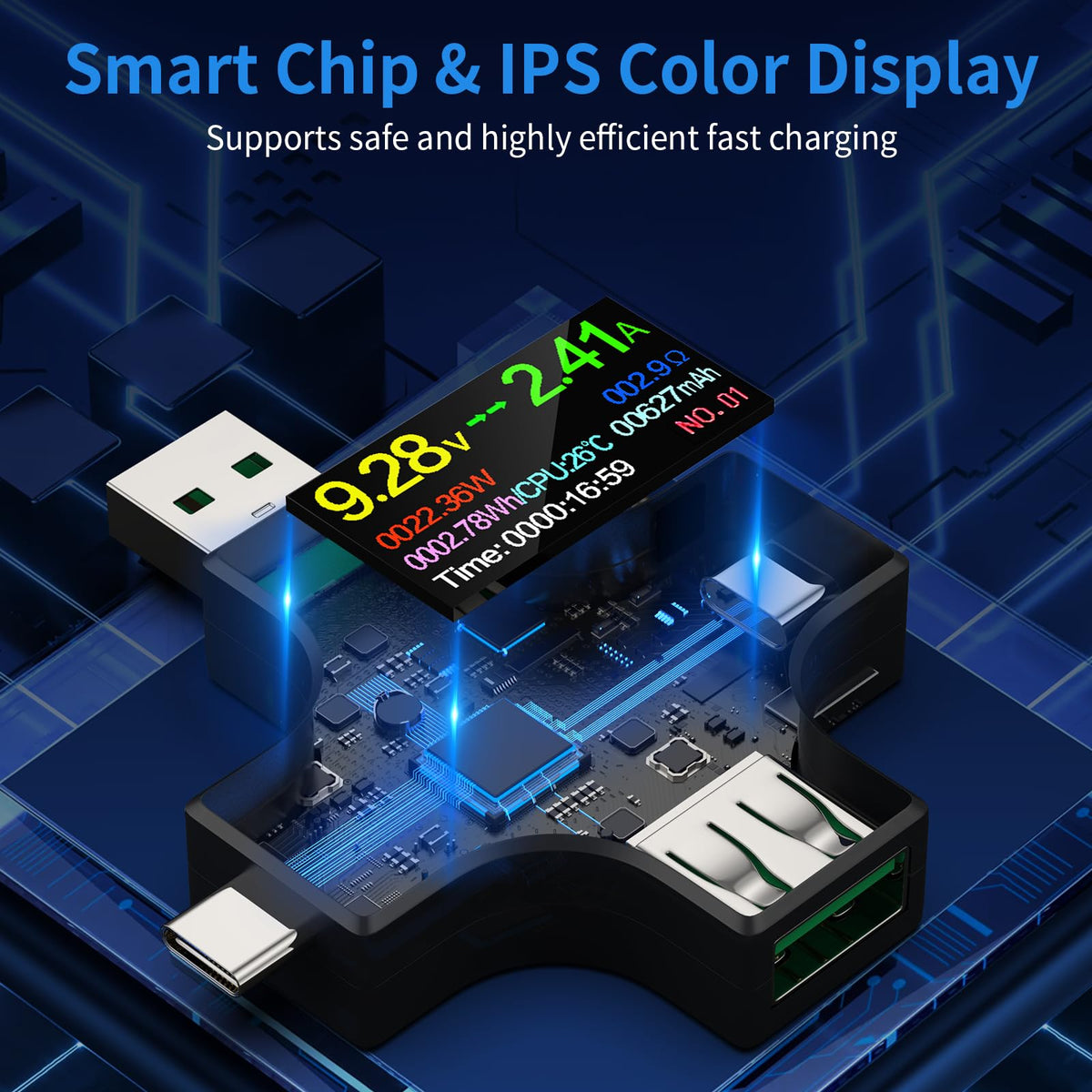 YEREADW USB-C tester IPS color display aids clear measurement readouts.