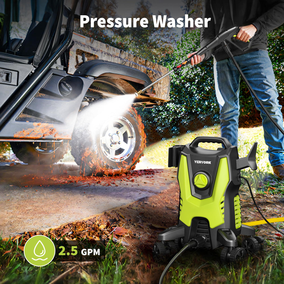 Yeryork pressure washer with 14mm universal threads for leak-proof connections