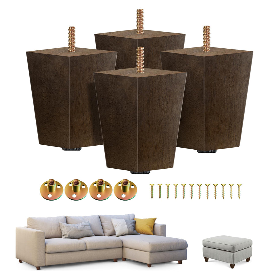 Yes4All 4-inch square wooden leg in brown walnut finish for sofas and tables.