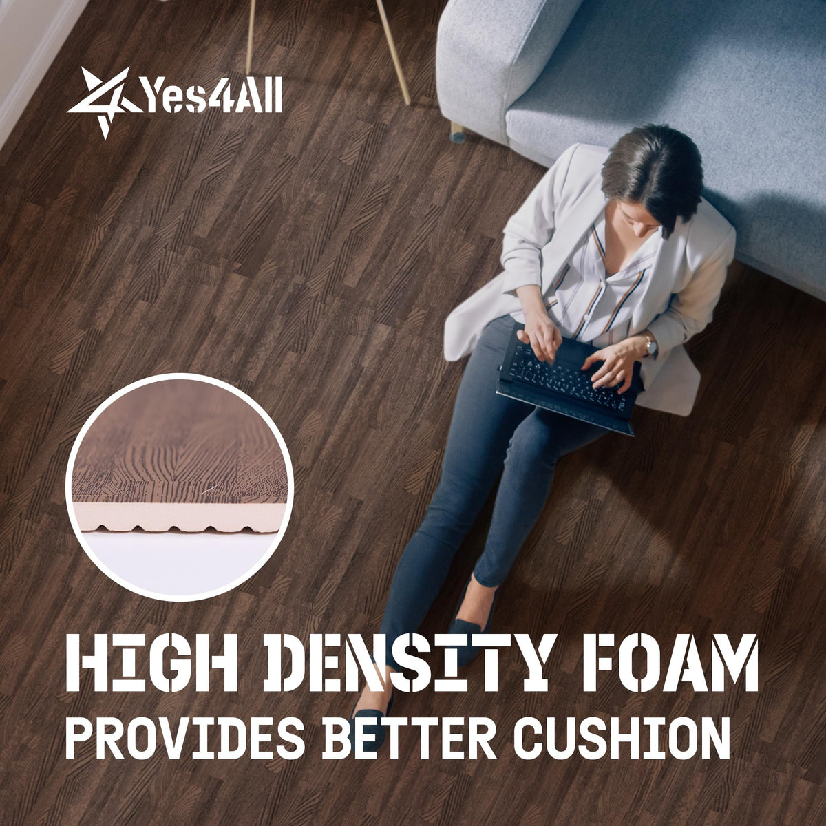Yes4All puzzle floor tiles enable customizable patterns for home offices or reading corners.