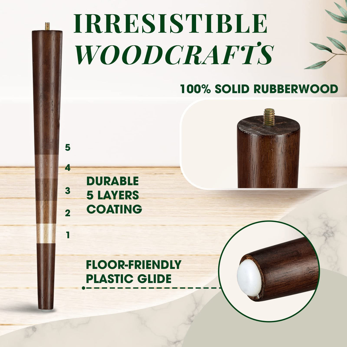 Yes4All mid-century style table leg with walnut finish enhances style and stability