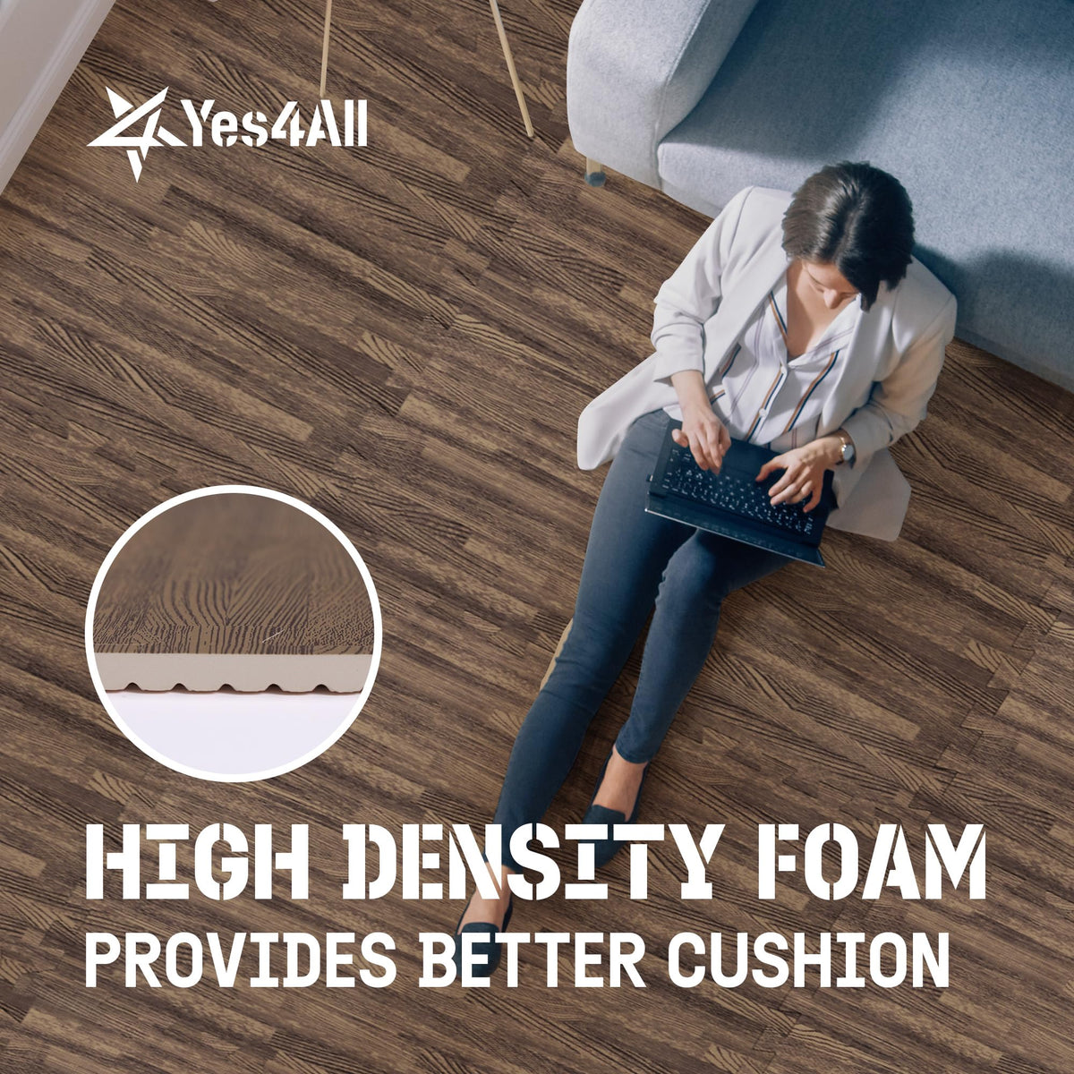 Yes4All high-density EVA tiles support daily activities in living rooms and garages.