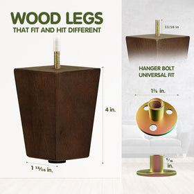 Yes4All wooden leg with included 5/16 inch hanger bolts for easy install.