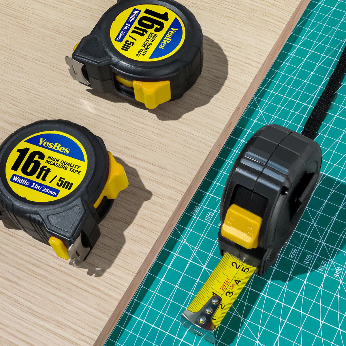 YesBes 16ft tape measure blade with bold numerals for easy reading.