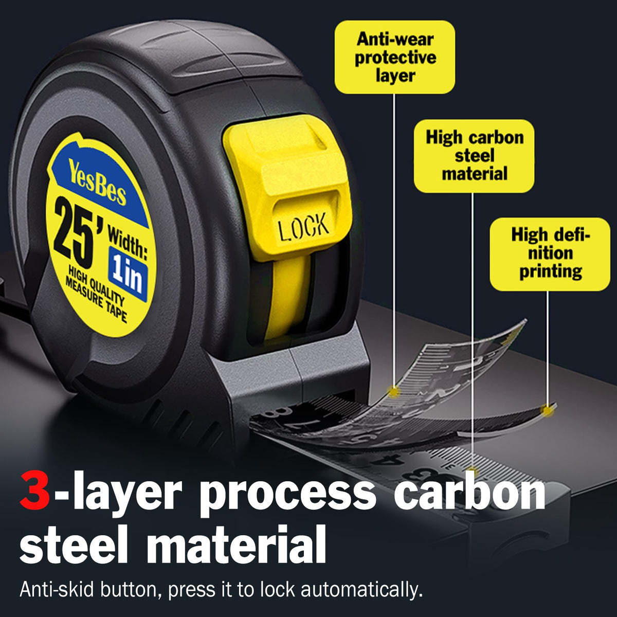 YesBes ABS plastic case protects the 25ft blade in daily projects.
