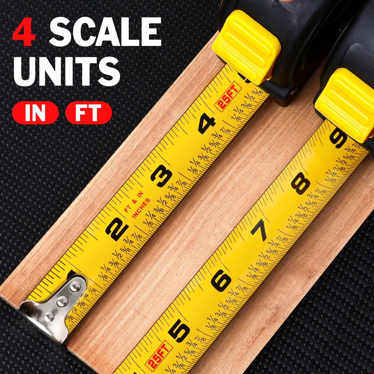 YesBes retractable tape measure with self-locking for easy one-handed use.