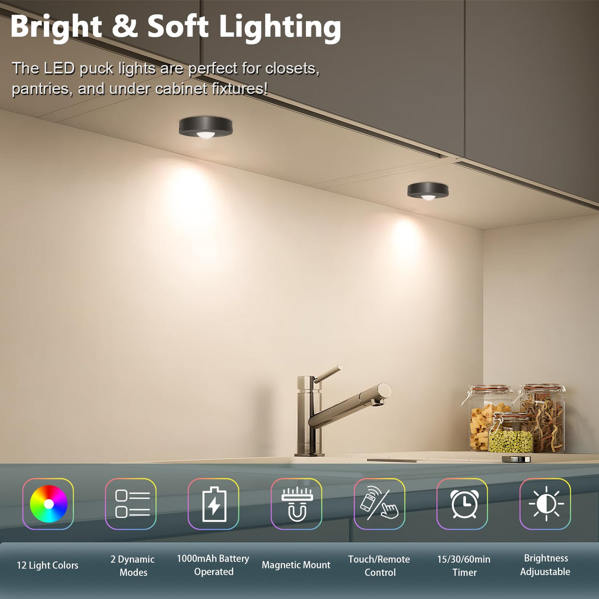 Yesenlight LED puck lights offering 12 color options for cozy or vibrant display