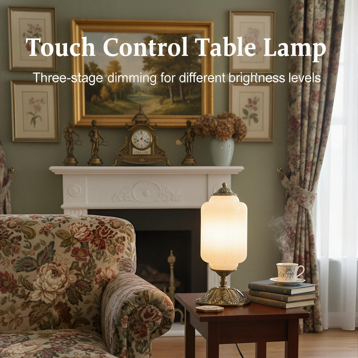 YESIDS Vintage Touch 3-way dimmable lamp offering mood-adjustable lighting for evenings.