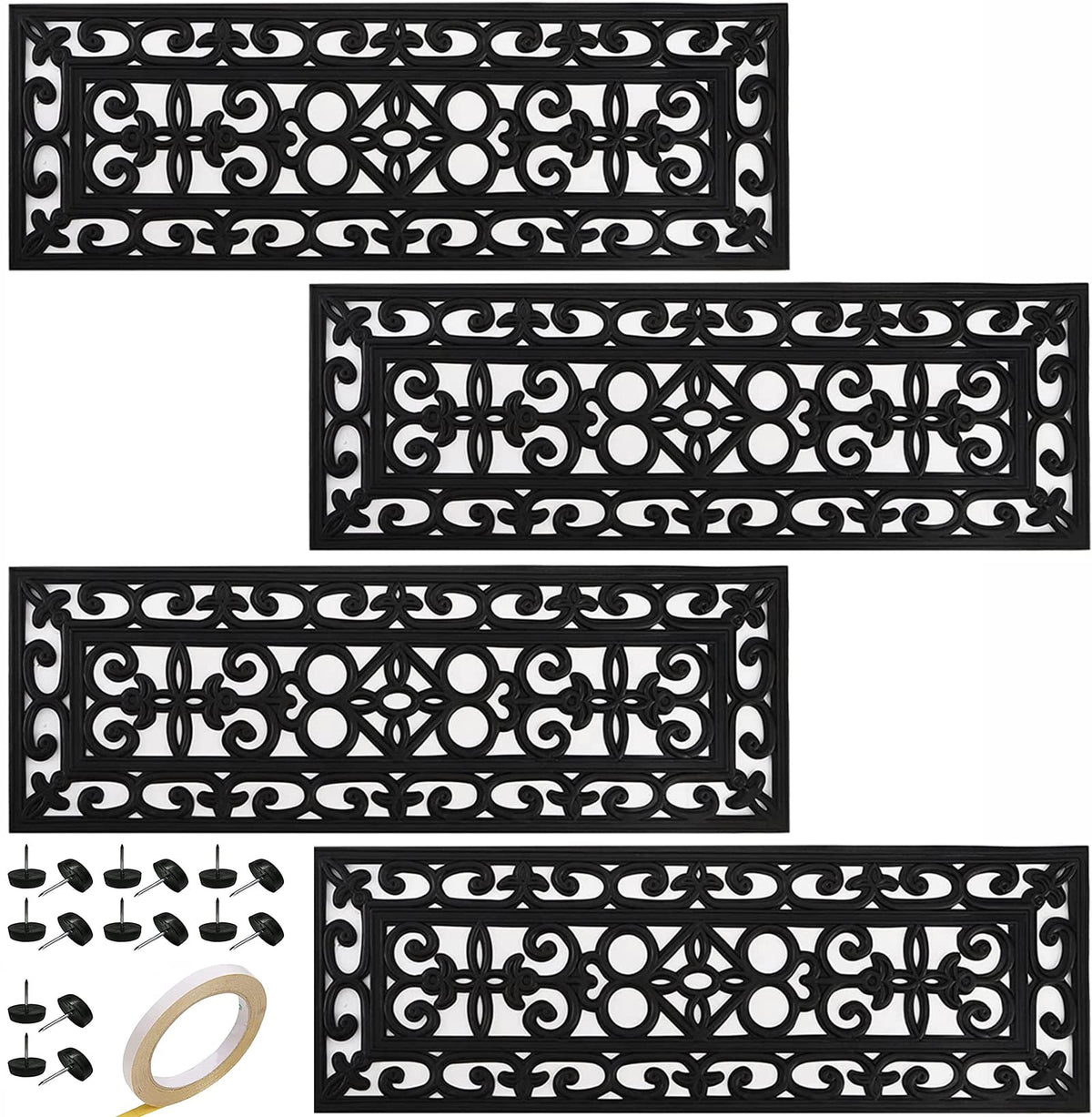 Yesland rubber stair tread with scroll pattern enhances grip on outdoor stairs