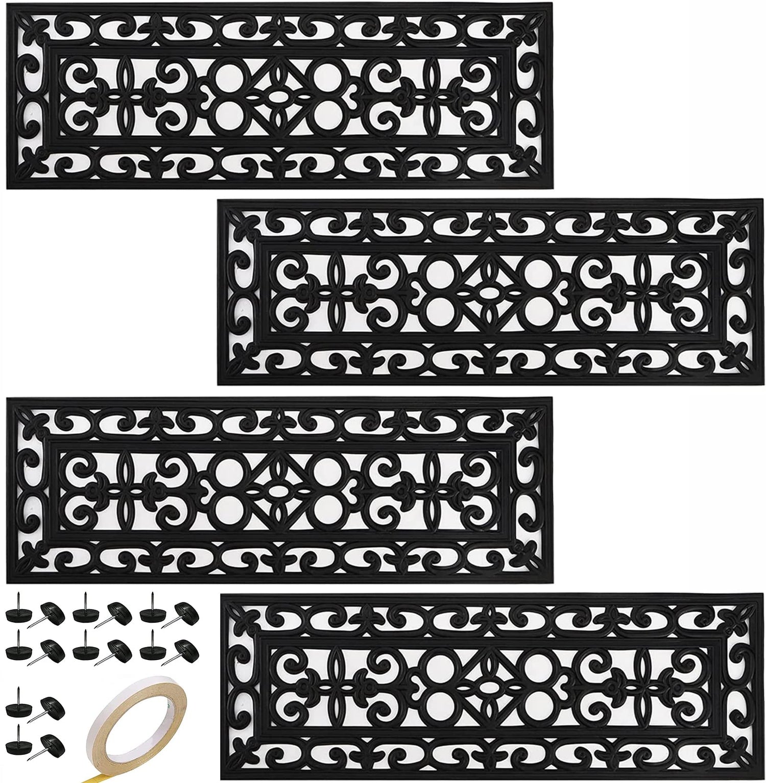 Yesland rubber stair tread with scroll pattern enhances grip on outdoor stairs