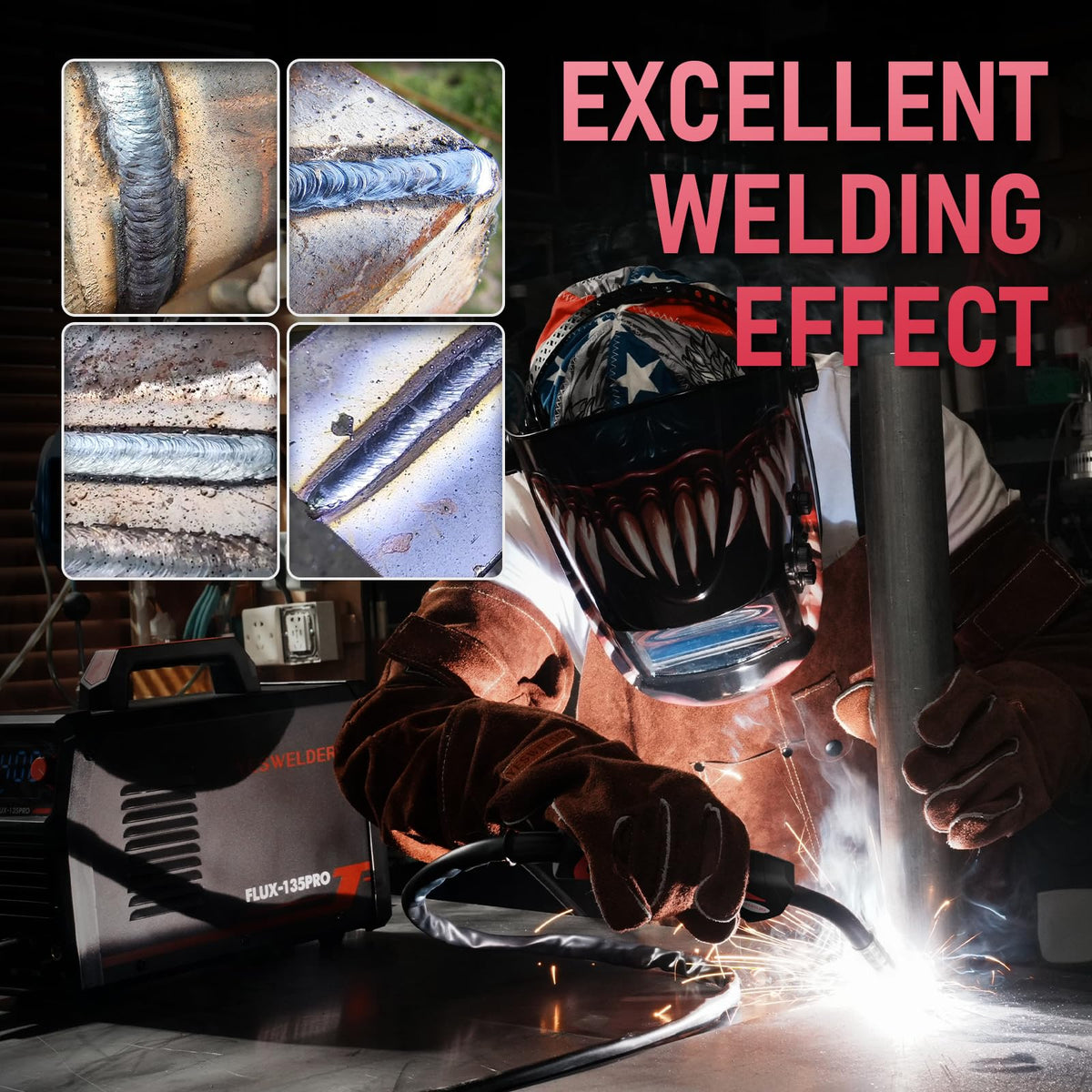 YESWELDER 135A MIG Welder includes E71T-GS wire for easy flux-core welding.