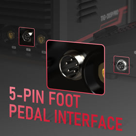 YESWELDER 205A 5-pin foot pedal interface for on-demand current control.