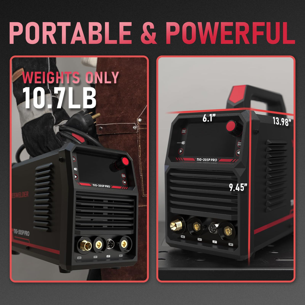 YESWELDER 205A pulse TIG with independent control for thin materials.