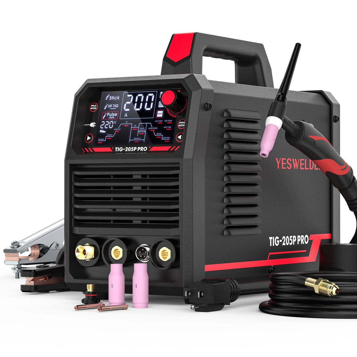 YESWELDER 205A with large LED display enables precise parameter control during welding.