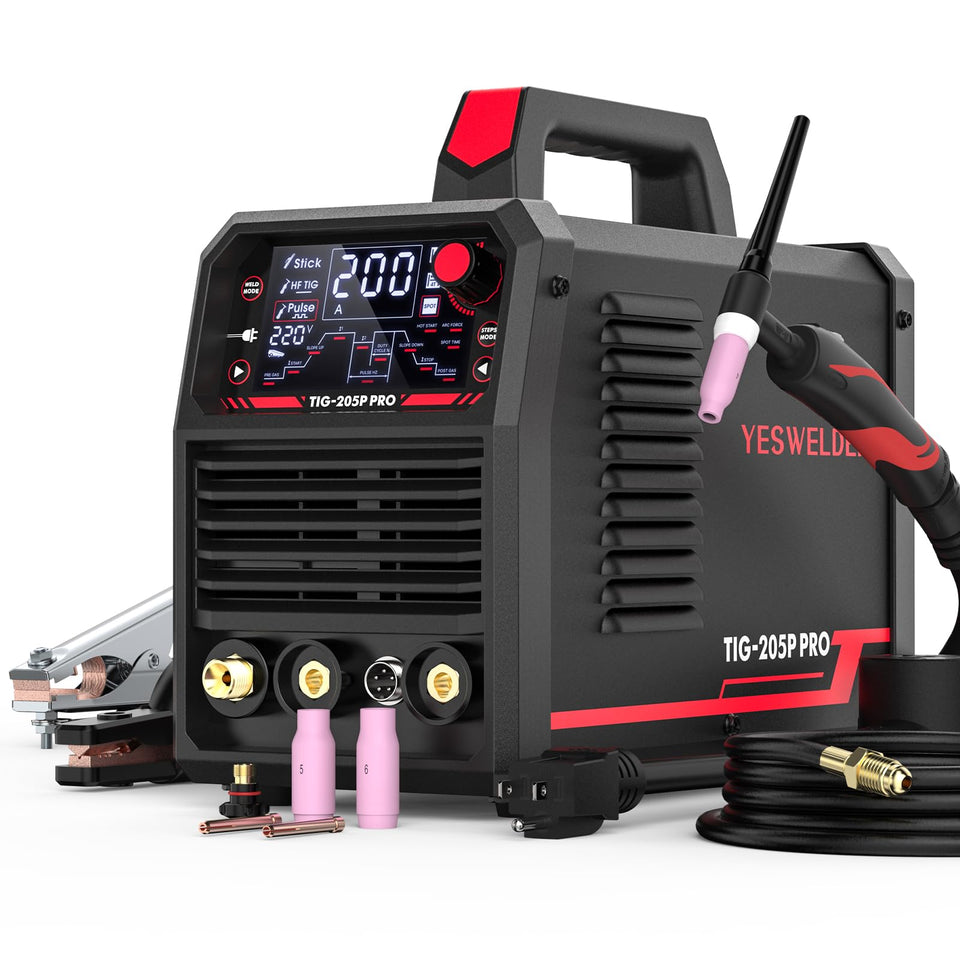 YESWELDER 205A with large LED display enables precise parameter control during welding.