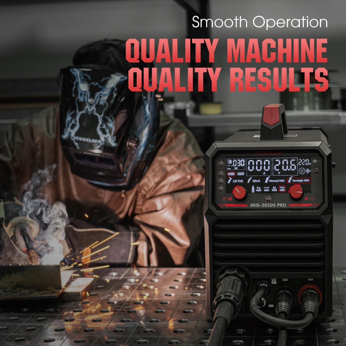 YesWelder 205DS PRO MIG welding mode demonstrates versatile operation.