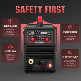 YesWelder 205DS PRO safety features guard against overload and overheating.
