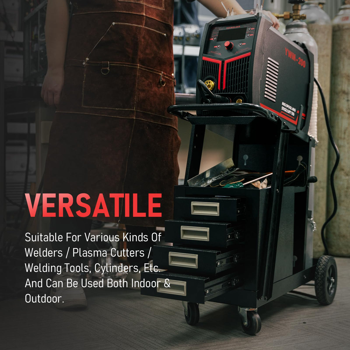 YESWELDER welding cart cylinder storage with safety chains secures gas tanks