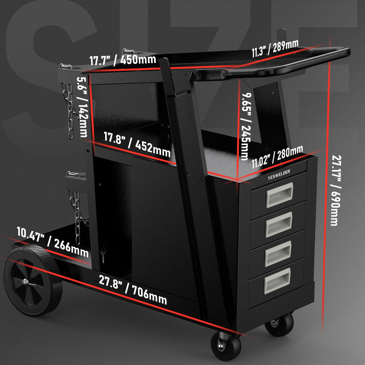 YESWELDER cart with drawer compartments keeps tools organized and reachable