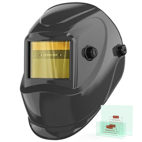 YESWELDER helmet with blue light blocking outer lens for extended welding comfort.