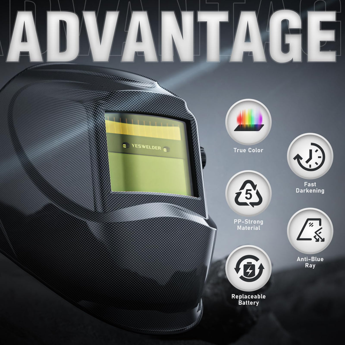 YESWELDER helmet true color view enhances detail in TIG and MIG tasks.
