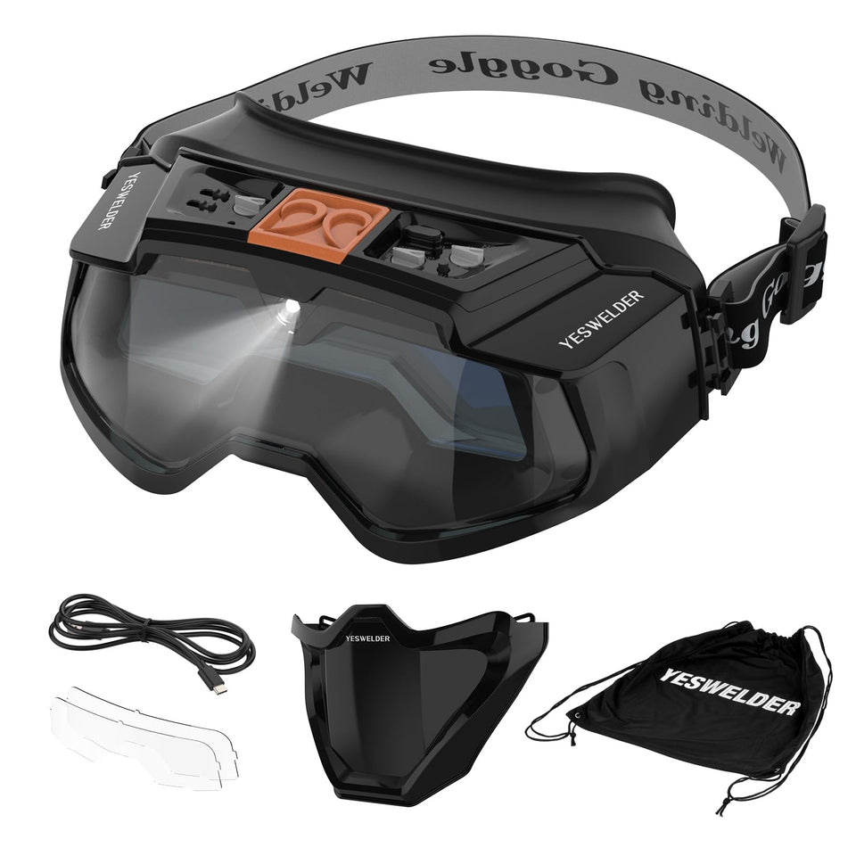 YESWELDER auto darkening welding goggles with LED lighting for bright work visibility