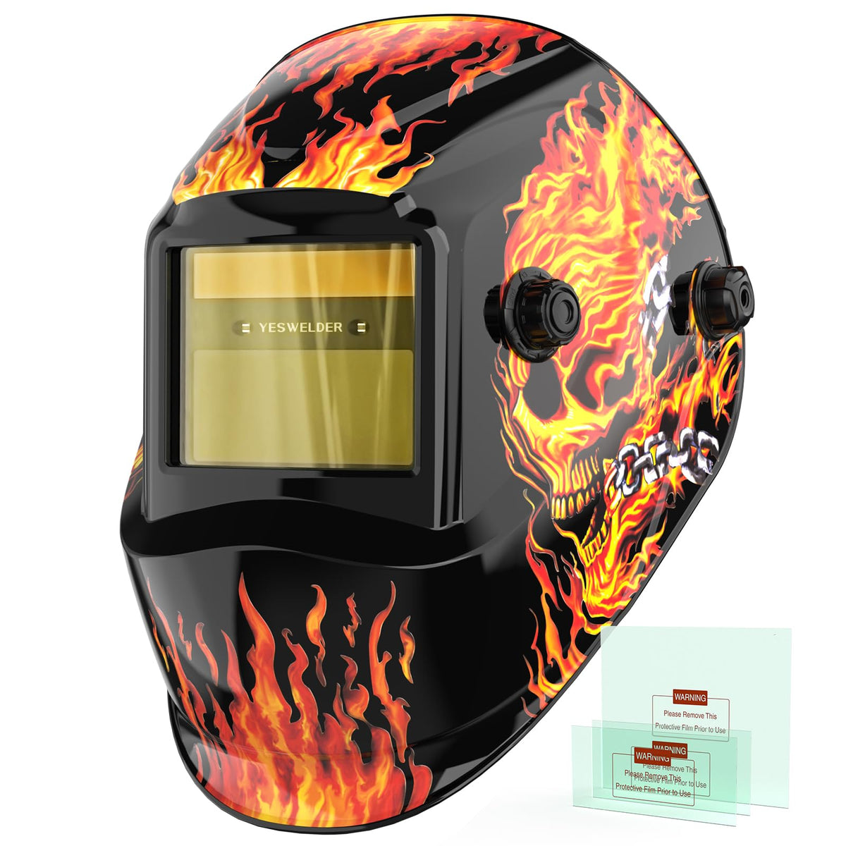 YESWELDER auto darkening helmet with blue light blocking outer lens for comfort