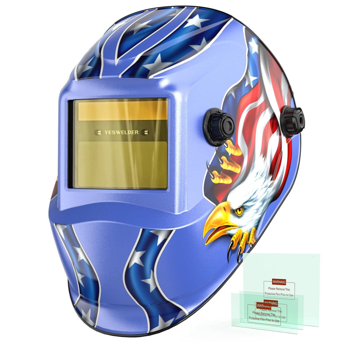 YesWelder Auto Darkening helmet with blue light blocking outer lens for comfortable welding sessions