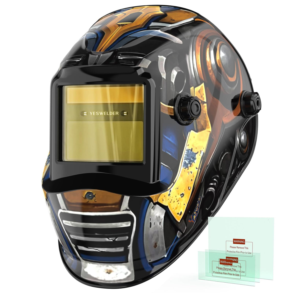 YesWELDER auto darkening helmet front view for precise welds and comfortable fit