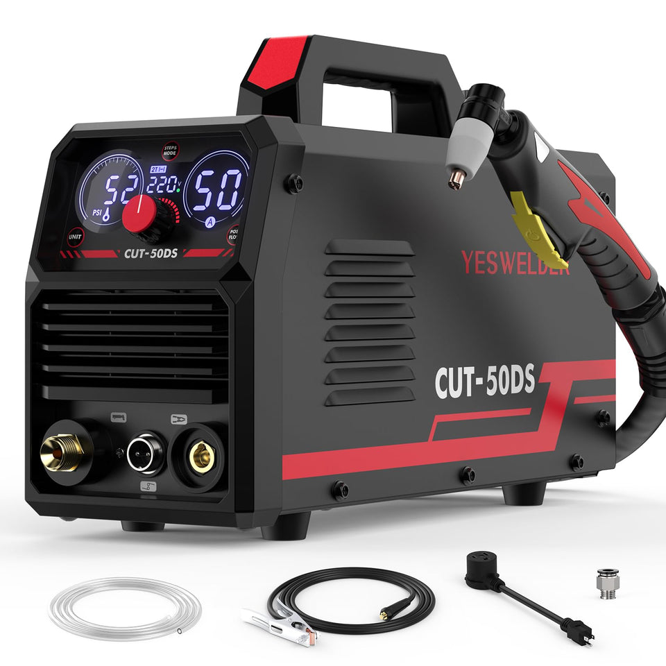 YESWELDER CUT-50DS front view illustrating portable plasma cutter ready for on-site use