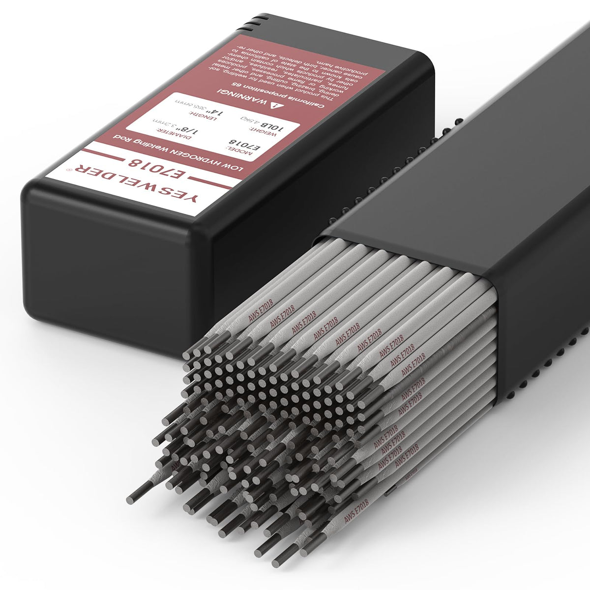 YESWELDER E7018 1/8 inch rod in a 10 lb package for versatile all-position welding.