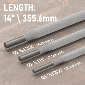 YesWelder E7018 3/32in rod on bench showing 5lb package ready-to-use.