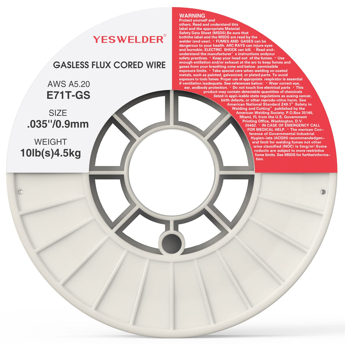 YESWELDER E71T-GS wire bead close-up showing stable arc