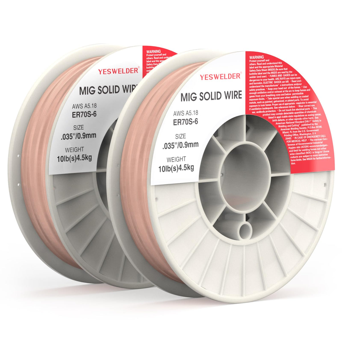 YesWELDER ER70S-6 carbon steel MIG wire spool for smooth sheet metal welds.