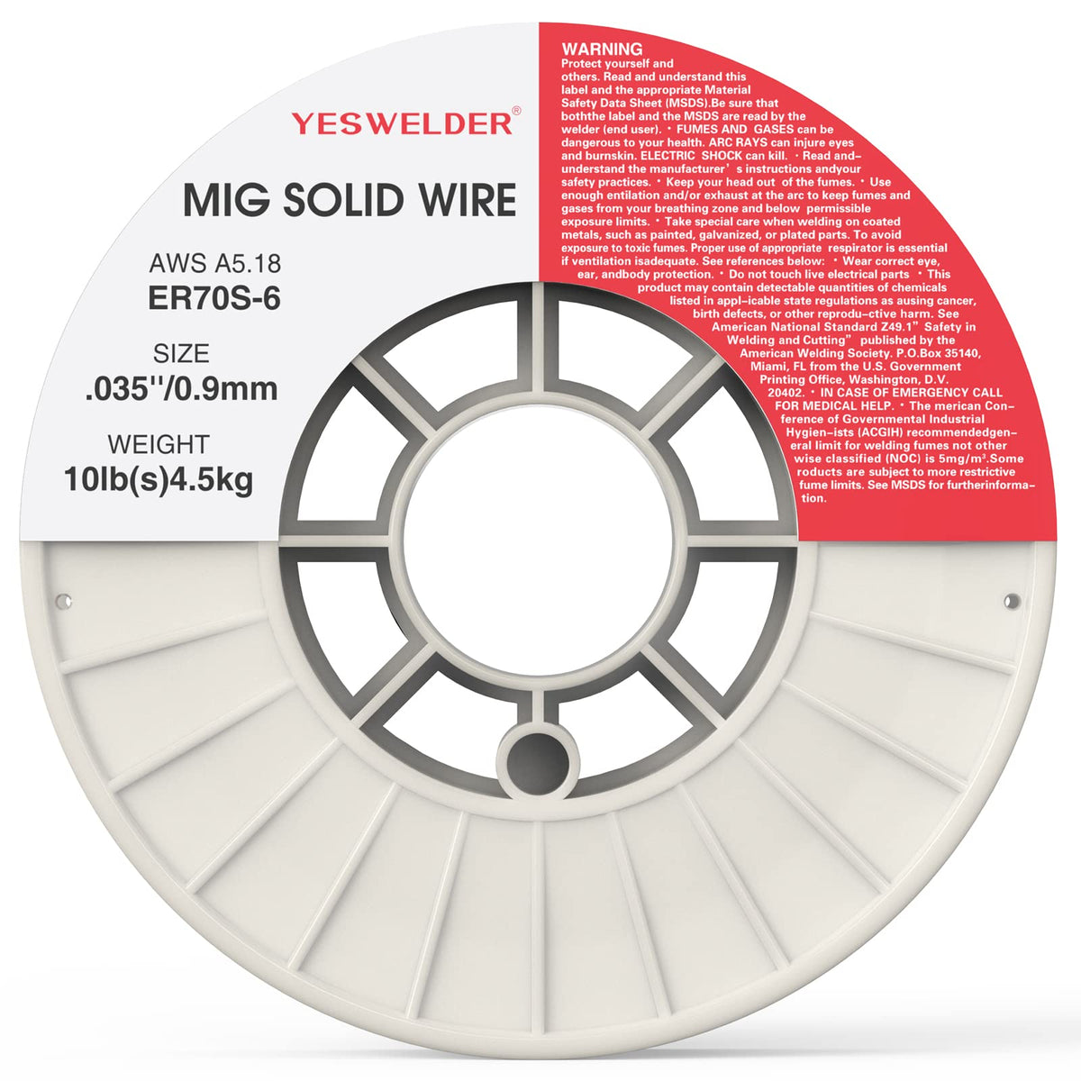 YesWELDER ER70S-6 robust ABS spool supports durable, tangle-free welding experience.