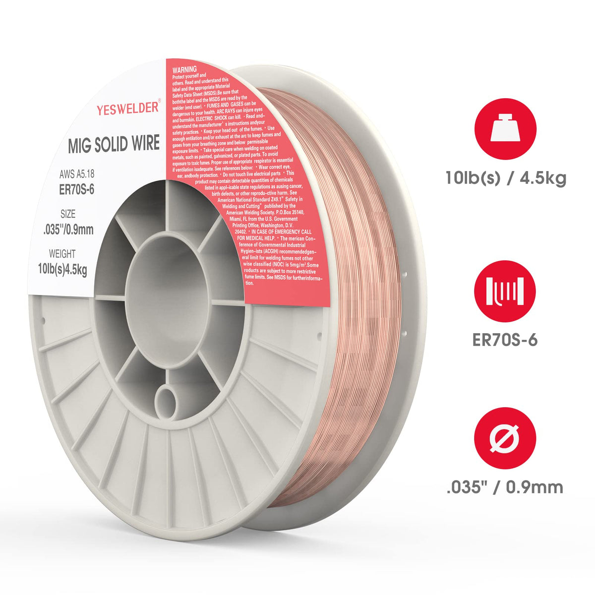 YesWelder ER70S-6 0.9 mm diameter enables versatile welds on steel.