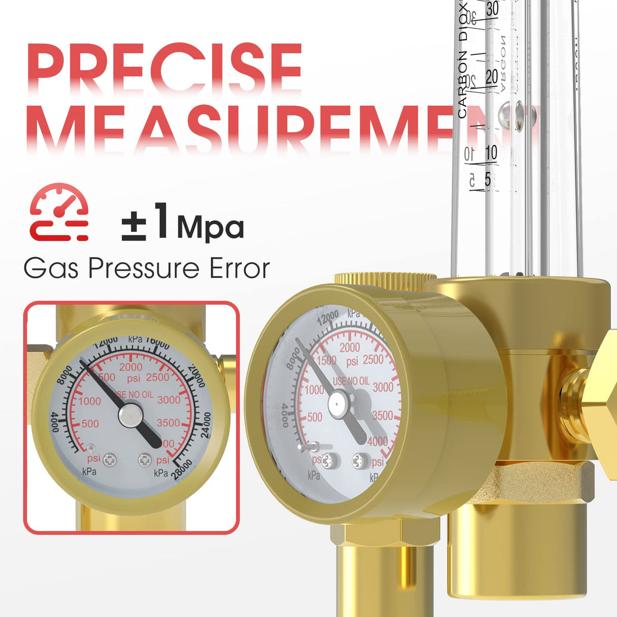 YESWELDER flow tube gauge close-up demonstrates precise 0–60 CFH readings for control.