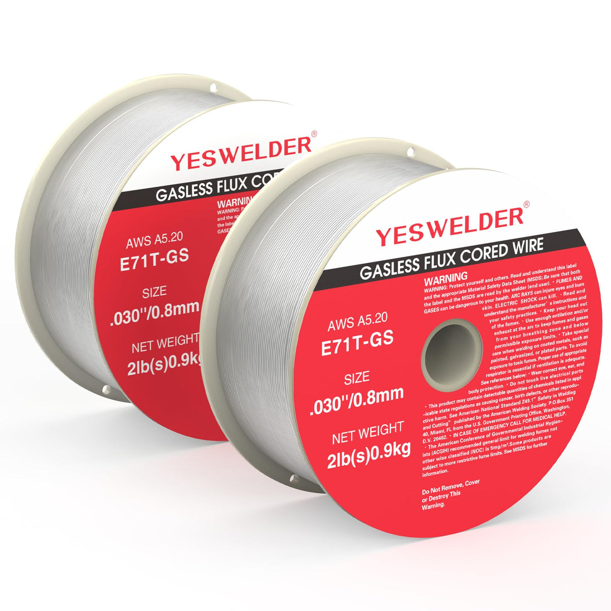 YESWELDER flux core wire spool on a durable ABS core, ideal for portable welding tasks.