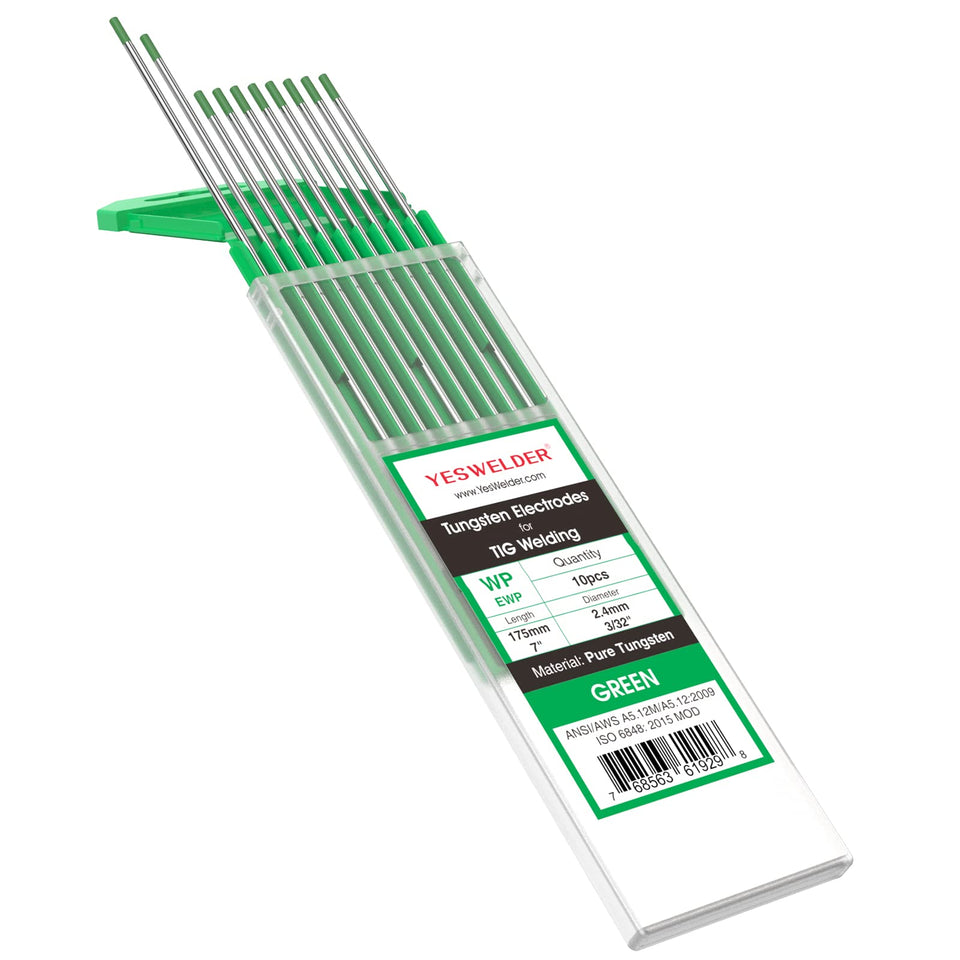 YESWELDER green pure TIG tungsten electrode 3/32x7 pack for reliable TIG welding.
