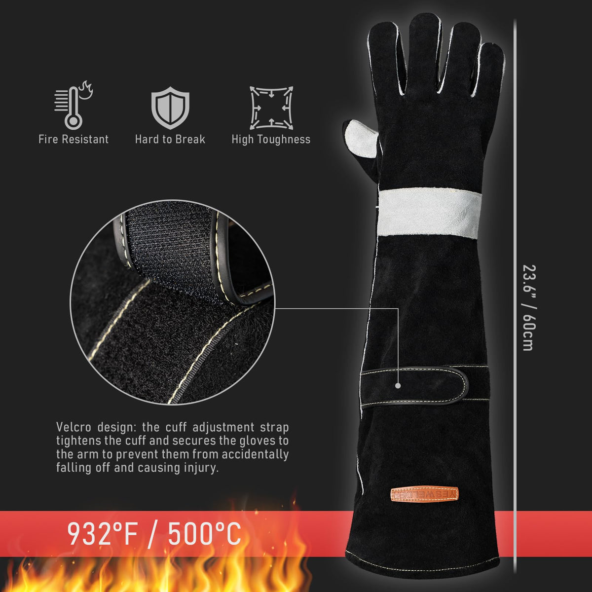 YESWELDER gloves feature Kevlar stitching for enhanced durability under stress.