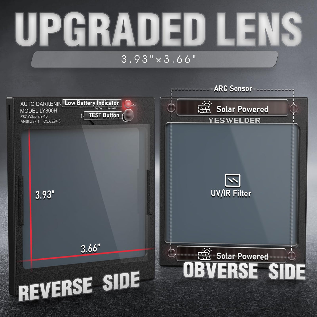 YESWELDER Controls close up displaying auto darkening settings
