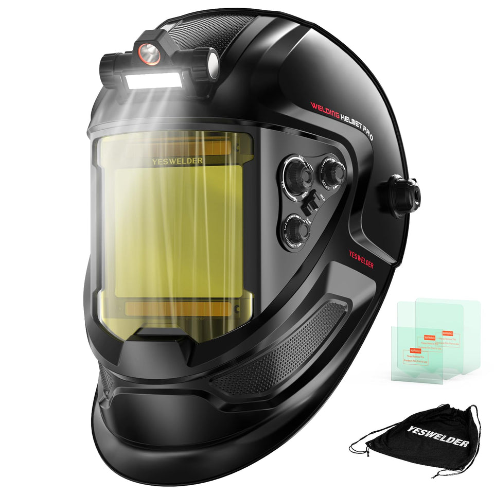 YESWELDER Large View helmet front view with true color optics for clear welds